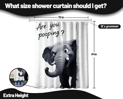 Extra Tall Shower Curtain XL are You Pooping Elephant, 70 x 84 Inchs