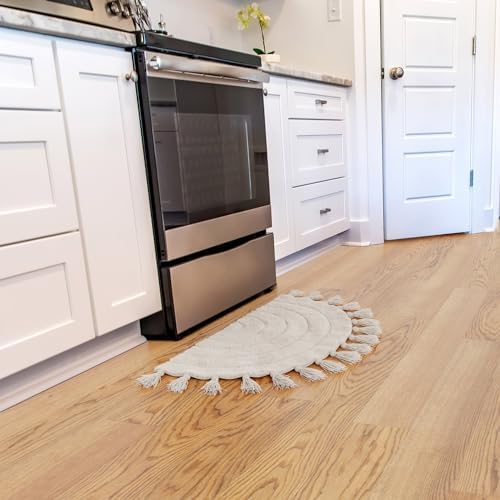 Beautiful Boho Rug with Tassels - Soft Half Circle Cotton Bathroom Mat