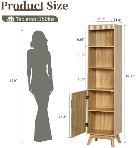 Bifins Natural 68" Tall Bathroom Storage Cabinet,15.7" Width