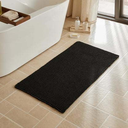 Triohero Black Waffle Bath Mat, Boho Bathroom Rugs Non Slip Washable, 24x48