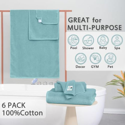 VOOVA & MOVAS 6PC Towel Set, 100% Cotton, Aqua Teal