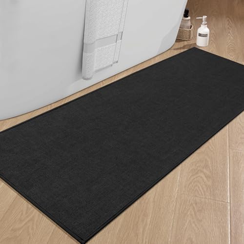 chakme Bathroom Rugs Mat 59x25, Ultra Thin Non Slip Bath Mat Large Quick Dry Absorbent Bath Mat for Bathroom Floor, (Black, 59"x25")