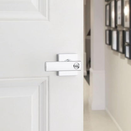 Kwikset Breton Interior Privacy Door Handle with Lock 2 Pack, Door Lever for Bathroom and Bedroom, Polished Chrome Reversible Keyless Turn Lock