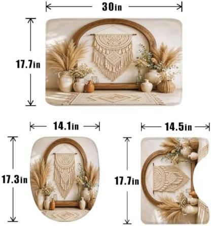 SVBright 4PCs Boho Bathroom Sets Bohemian Shower Curtain Set 72Wx72H Vases and Pampas Grass Bathroom Rug Quick Dry Bath Rug Mat Toilet Mat U-Shape Cover Nonslip Washroom Decor Shower Accessories