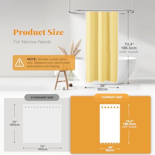 BTTN Small Boho Linen Heavy Duty Cloth Shower Curtain Set, 36x72, Yellow