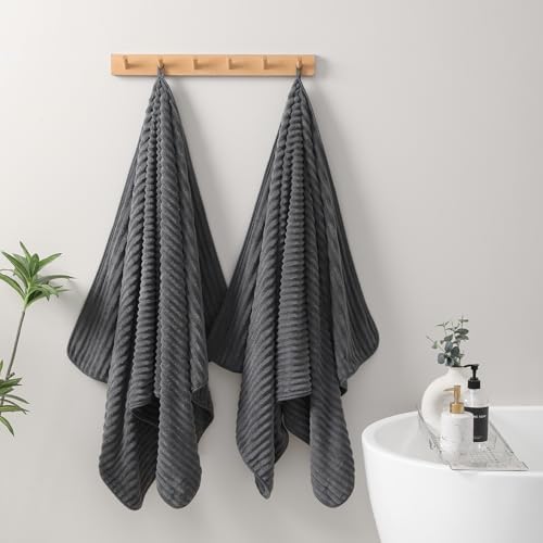 4 Piece Bath Towels, 30"x60" Microfiber Towels Set, Charcoal Gray