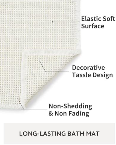tchdio Waffle Bath Mat-Runner Rug, Super Absorbent Non Slip Bath Mats for Bathroom Machine Washable Long Rugs with Tassels, Bath Rugs for Bathroom Floor Beside Tub, 2' x 5'(24" x 60"), White