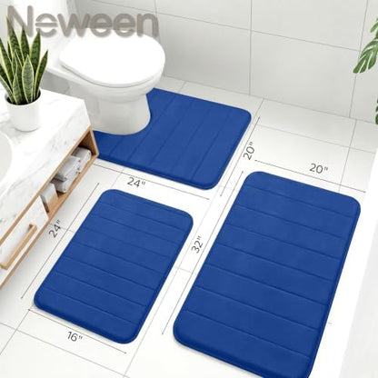 Neween Bathroom Rugs Set 2 Piece, Absorbent Memory Foam Bath Mat, Blue