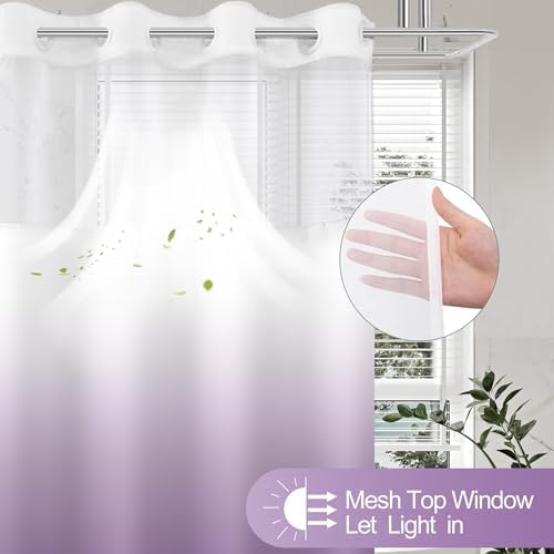 No Hook Shower Curtain and Liner Set for Bathroom, Ombre Purple, 71" x 74"