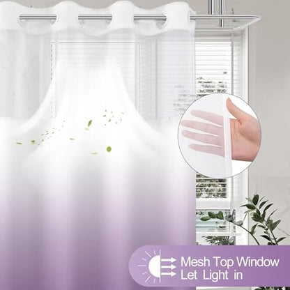 No Hook Shower Curtain and Liner Set for Bathroom, Ombre Purple, 71" x 74"