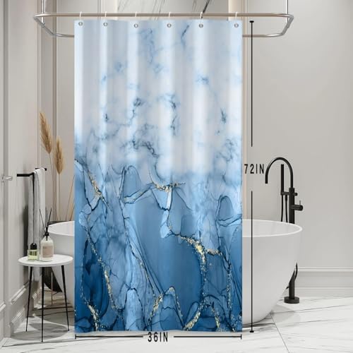 Light Blue Marble Stall Waterproof Shower Curtain 36x72 inches