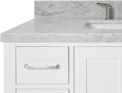 ARIEL Cambridge 42-inch Bathroom Vanity with Sink,Solid Wood, 1.5-inch Italian Carrara Marble Countertop, Single Rectangular Porcelain Sink, 2 Soft Closing Doors, 9 Dovetail Drawers, White