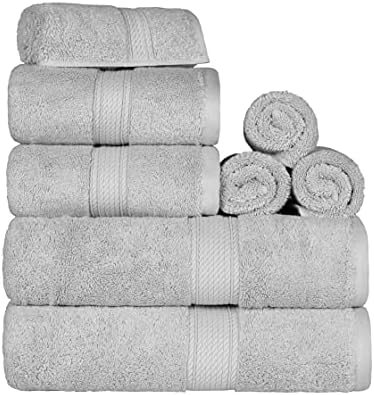 SUPERIOR Egyptian Cotton Ultra Plush & Absorbent, 8 Piece Set, Silver