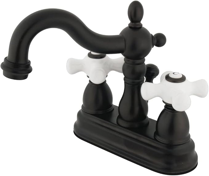Kingston Brass KB1605PX Heritage 4-Inch Centerset Lavatory Faucet with Porcelain Cross Handle, Oil Rubbed Bronze , Oil-Rubbed Bronze
