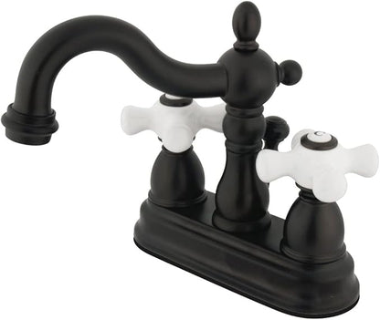 Kingston Brass KB1605PX Heritage 4-Inch Centerset Lavatory Faucet with Porcelain Cross Handle, Oil Rubbed Bronze , Oil-Rubbed Bronze