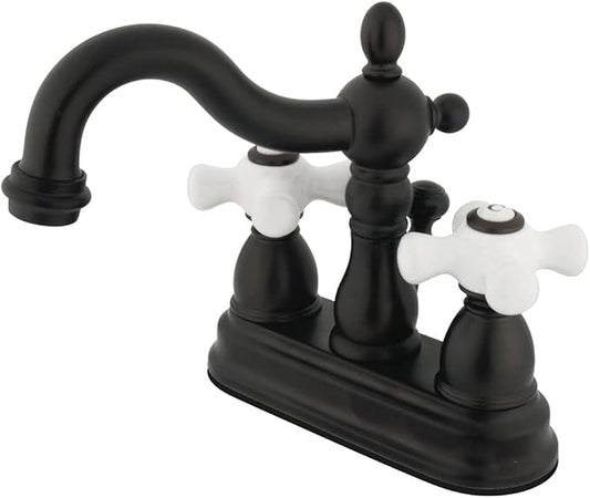 Kingston Brass KB1605PX Heritage 4-Inch Centerset Lavatory Faucet with Porcelain Cross Handle, Oil Rubbed Bronze , Oil-Rubbed Bronze