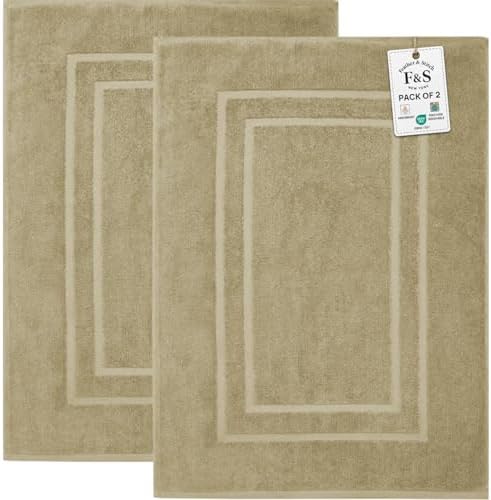 Feather & Stitch 2 Piece Towel Like Bath Mats (30x21 Inch) 100% Cotton Terry Bath Mats, Bathroom Shower Floor Mats [NOT A Bathroom Rug], Soft Absorbent Washable Mats - Linen