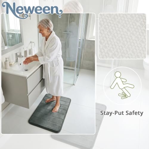 Neween Bathroom Rugs Set 3 Piece, Absorbent Memory Foam Bath Mat, Dark Grey