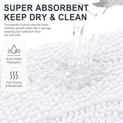 Smiry Thick Chenille Bathroom Runner Rugs 59x20, Absorbent Bath Mat, White
