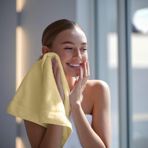 Towel and Linen Mart 100% Cotton - Wash Cloth Set - Flannel Face Cloths, Highly Absorbent and Soft Feel Fingertip Towels (Ivory, Pack of 24)