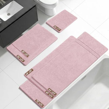 Bcoimo Bath Rug Mat,48x30 Chenille Non Slip Pink Long Bathroom Runner Rugs