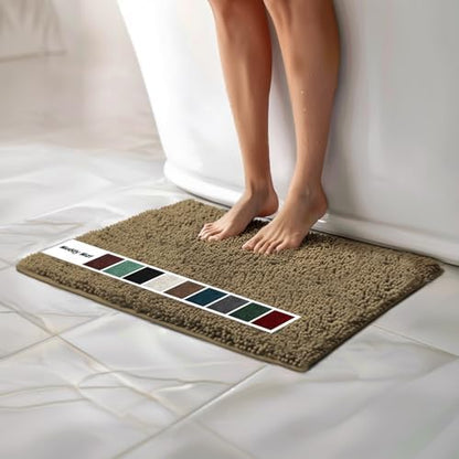 Muddy Mat® | Chenille Bathroom Rugs Quick Dry Microfiber Mats Non Slip Washable, Extra Thick, Soft and Highly Absorbent Bath Mats for Bathroom, Kitchen, and Shower Floor - Beige 18"x28"