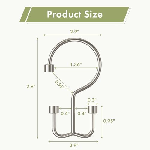 Amazer Nickel Shower Curtain Hooks, 12PCS Minimalist Simple Double Shower Curtain Rings, Rust-Resistant Metal Shower Hooks, Cylinders Shower Rings for Bathroom Shower Rods Curtains