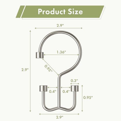 Amazer Nickel Shower Curtain Hooks, 12PCS Minimalist Simple Double Shower Curtain Rings, Rust-Resistant Metal Shower Hooks, Cylinders Shower Rings for Bathroom Shower Rods Curtains