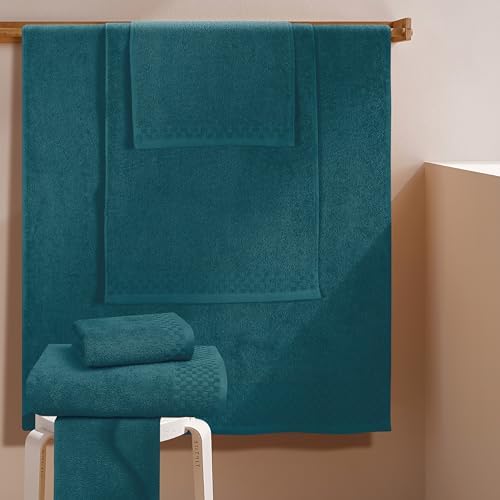 MyOwn Premium Cotton 6 Pack Towel Set for Bathroom, Contains 2 Bath Towels 28x55 inch, 2 Hand Towels 16x24 inch & 2 Wash Coths 12x12 inch, Ideal Everyday use, Compact & Lightweight - Teal