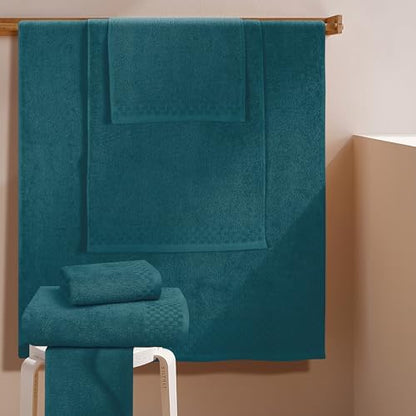 MyOwn Premium Cotton 6 Pack Towel Set for Bathroom, Contains 2 Bath Towels 28x55 inch, 2 Hand Towels 16x24 inch & 2 Wash Coths 12x12 inch, Ideal Everyday use, Compact & Lightweight - Teal