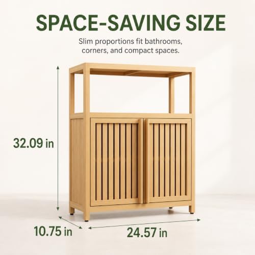 Bamboo Storage Cabinet, Natural Freestanding Bathroom Cabinet
