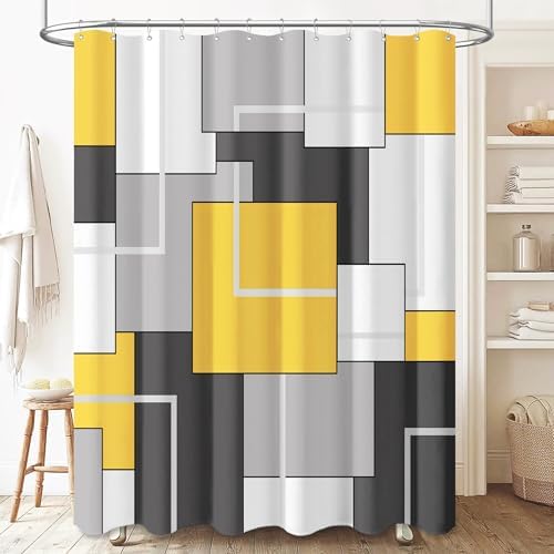 BTTN Yellow Modern Geometric Waterproof Fabric Shower Curtain Set, 72 x 72