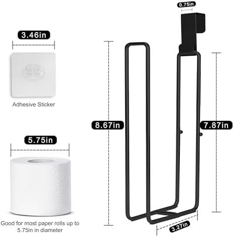 Black Toilet Paper Holder, Bathroom Toilet Paper Roll Holder with Reserve, Over The Tank Toilet Paper Holder with Storage, Bathroom Tissue Holder for 2 Rolls, 1PC