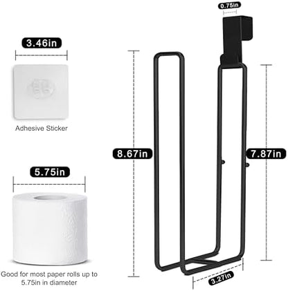 Black Toilet Paper Holder, Bathroom Toilet Paper Roll Holder with Reserve, Over The Tank Toilet Paper Holder with Storage, Bathroom Tissue Holder for 2 Rolls, 1PC
