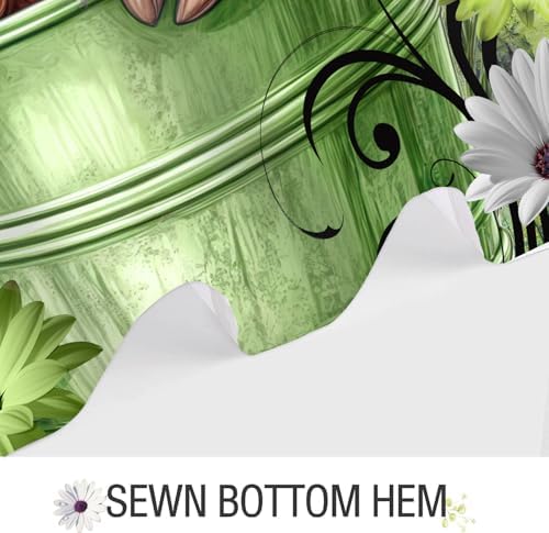 Farmhouse Flower Floral Shower Curtain, Rustic Funny Highland Cow Daisy Shower Curtain Set, Country Wild Garden Plant Fabric, Brown Wooden Board Bathroom Accessories Curtains with Hooks 60x72in
