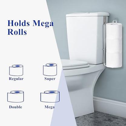 Bathroom Toilet Paper Holder with Storage, Over The Tank Toilet Paper Holder, Toilet Paper Roll Holder for 3 Rolls, Adhesive Tissue Holder for Bathroom, Silver, 2PC