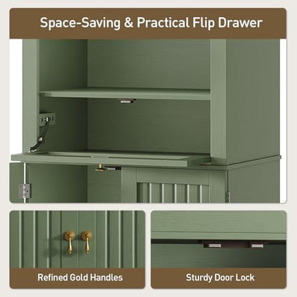 RALGEND 66" Tall Bathroom Cabinet Set of 2, Freestanding Cabinet with Doors & Shelves,Arched Cabinets for Bathroom, Living Room, Kitchen, Laundry, Green