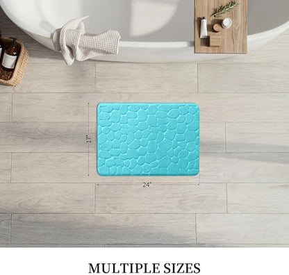 YIHOUSE Memory Foam Bath Mat Cobblestone Bathroom Rugs Super Water Absorbent Bath Mats for Bathroom Machine Washable Bath Rugs(17 x 24,Teal)