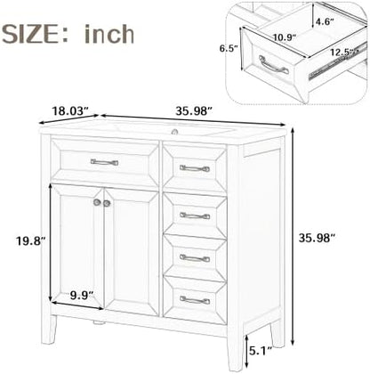 36 Inch Bathroom Vanities with Undermount Ceramic Sink, Storage Cabinet with Soft Closing Doors and Three Drawers, Solid Wood Frame, Black