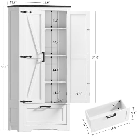 TEENFON Storage Cabinet with Doors & Adjustable Shelf