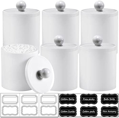 SheeChung 6 Pack Qtip Holder, White Acrylic Qtip Jars for Bathroom