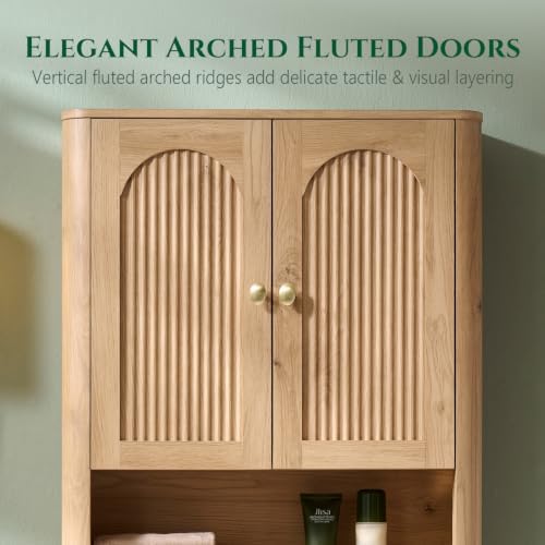 IFGET Bathroom Fluted Arched Wall Cabinet Set 2, 23.6''W Medicine Cabinet, Natural