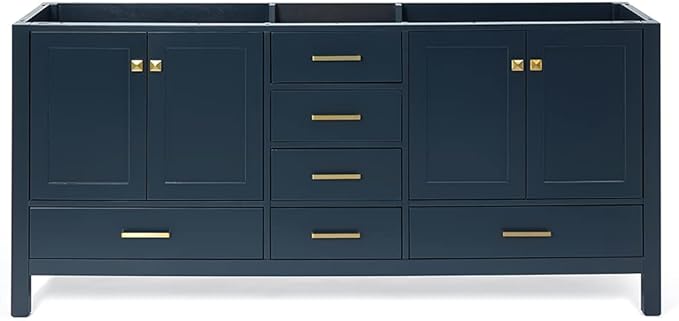 ARIEL Cambridge 72-inch Bathroom Vanity Base Cabinet,Solid Wood, 4 Soft Closing Doors, 6 Dovetail Drawers, Midnight Blue