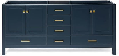 ARIEL Cambridge 72-inch Bathroom Vanity Base Cabinet,Solid Wood, 4 Soft Closing Doors, 6 Dovetail Drawers, Midnight Blue