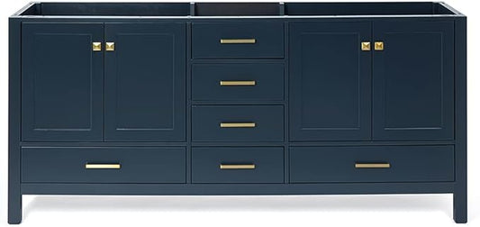 ARIEL Cambridge 72-inch Bathroom Vanity Base Cabinet,Solid Wood, 4 Soft Closing Doors, 6 Dovetail Drawers, Midnight Blue