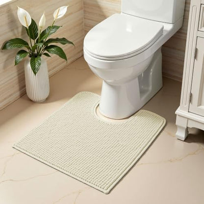 SUBRTEX Bathroom Rugs, U Shaped Chenille Bath Rug 24" x 20" Soft Short Plush Bath Mat Soft Shower Mat Water Absorbent Shower Mat Quick Dry Machine Washable, Cream White