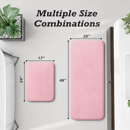 HUXMEYSON Bathroom Rugs Sets 2 Piece, Non-Slip & Quick Dry Bath Mat Set, Ultra Soft Velvet Bath Rugs for Bathroom, Toilet and Shower Floor, Rose Pink