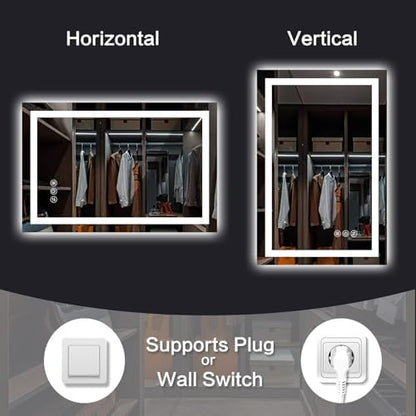 36"x 36" LED Bathroom Mirror with Lights, Smart Anti-Fog, Stepless Dimmable