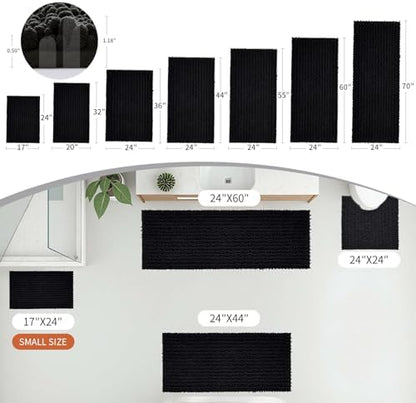Disolla Black Bathroom Rug 24x44 Inch - Thick Chenille Bath Mat, Large Shaggy Plush Absorbent Rug, Non-Slip Machine Washable Floor Mat for Double Vanity
