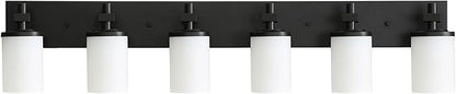 LOUSACE Bathroom Lighting Fixture Over Mirror, 6 Light Bathroom Vanity Lights Matte Black with Opal White Glass Shades, E26 Bulb Base, Wall Sconces Vanity Lighting Fixtures for Bathroom Living Room